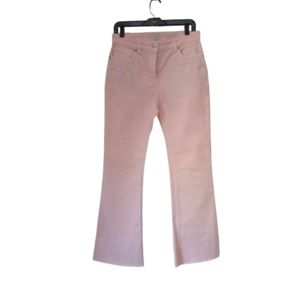 Etro Italian Pale Pink High Rise Wide Leg Embroidered Jeans Size 29